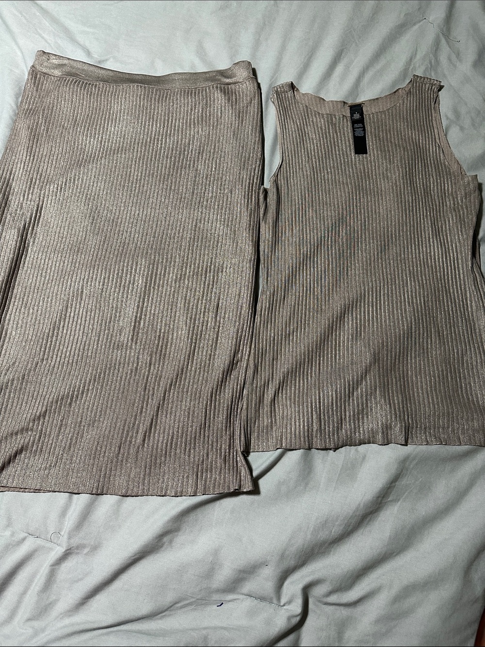 Chico's Two-Piece Ribbed Tank & Skirt Set in Taupe Beige
